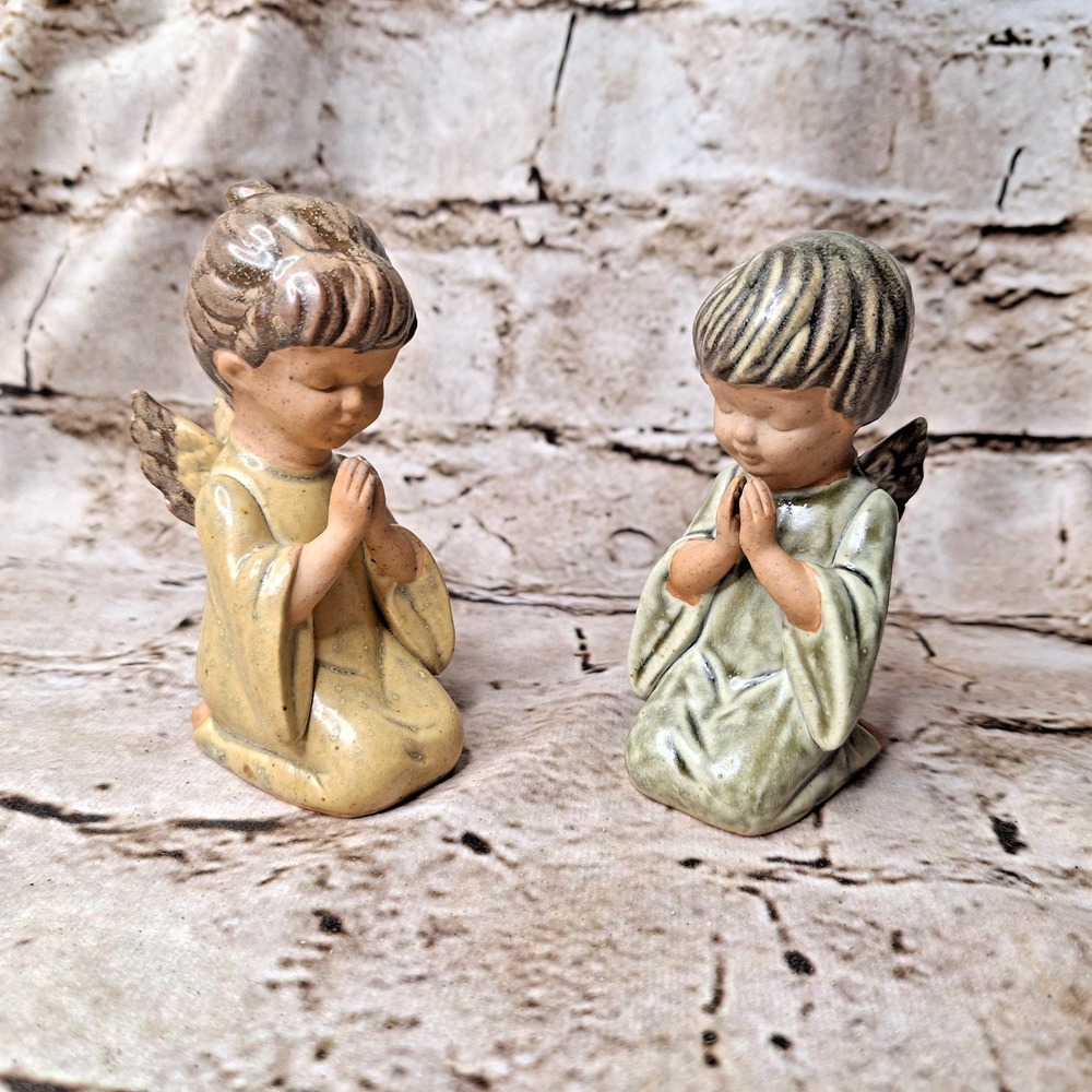Vintage Japanese Set of Two handpainted‎ praying young child angels